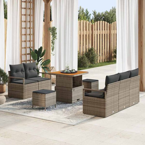 vidaXL Garten-Sofa-Set mit Kissen mit Speicher mit Kissen 8 pcs Grau