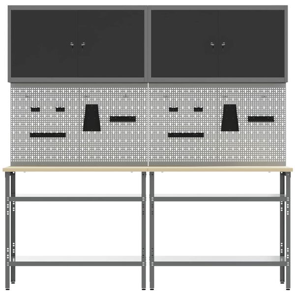 vidaXL Werkbank-Set mit Regal 8 pcs Grau Pulverbeschichteter Stahl