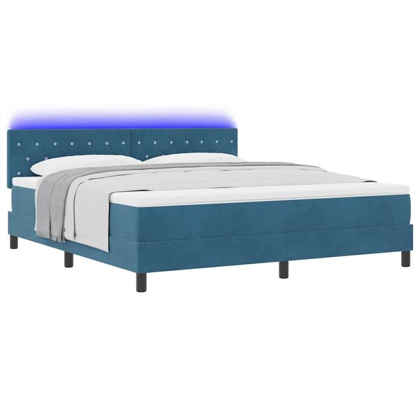 vidaXL LED Boxspringbett mit Matratze Dunkelblau 180 x 200 cm Samt