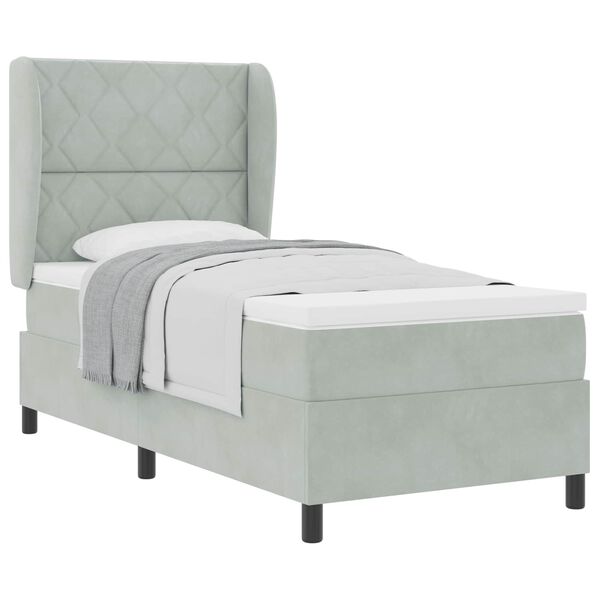 vidaXL Boxspringbett mit Matratze Hellgrau 200 x 90 cm Samt