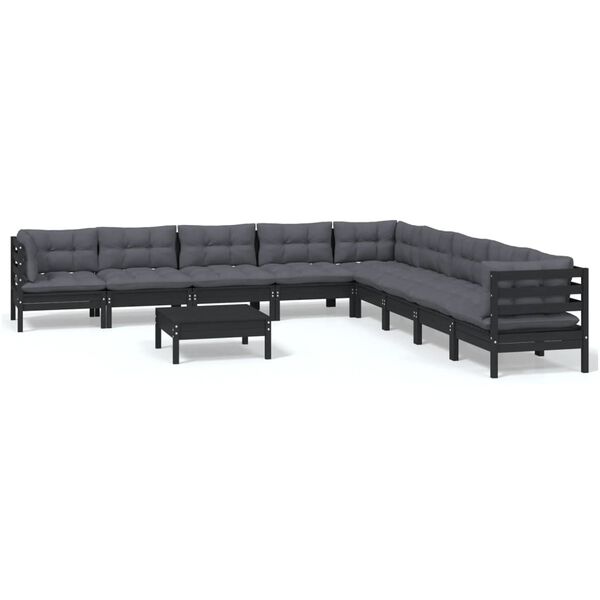 vidaXL 10-tlg. Garten-Lounge-Set mit Kissen Schwarz Massivholz Kiefer