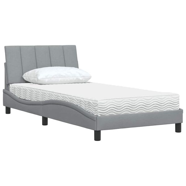 vidaXL Bett mit Matratze "Hanko" Hellgrau 100x200 cm Stoff