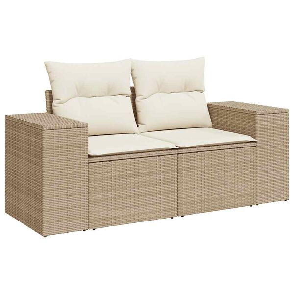 vidaXL 6-tlg. Garten-Sofagarnitur mit Kissen Beige Poly Rattan Akazie