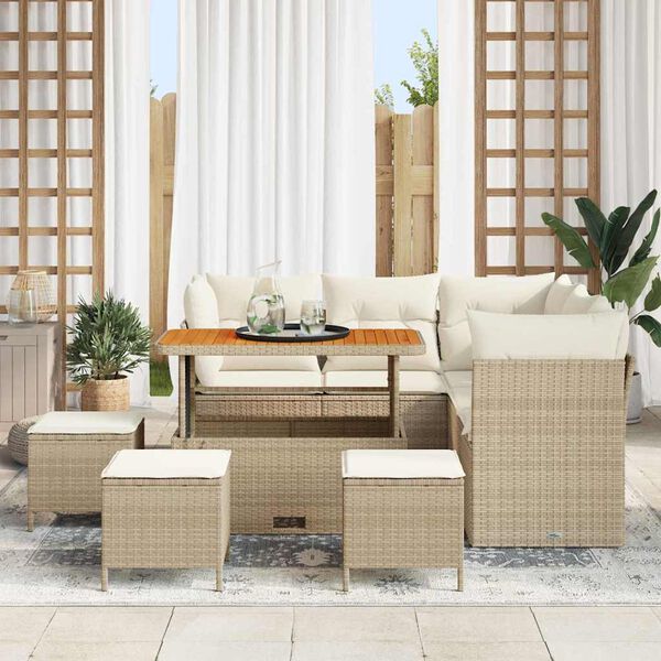 vidaXL Garten-Sofa-Set mit Kissen mit Speicher 9 pcs Beige und Creme