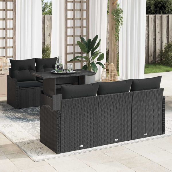 vidaXL Gartensofa-set mit Kissen 6 pcs Schwarz Poly-Rattan
