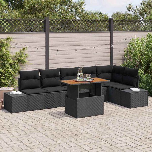 vidaXL Garten Essgruppe mit Kissen mit Kissen 7 pcs Schwarz und Braun