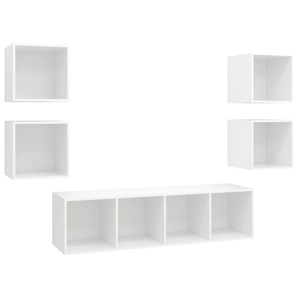 vidaXL 5-tlg. TV-Schrank-Set Wei&szlig; Holzwerkstoff