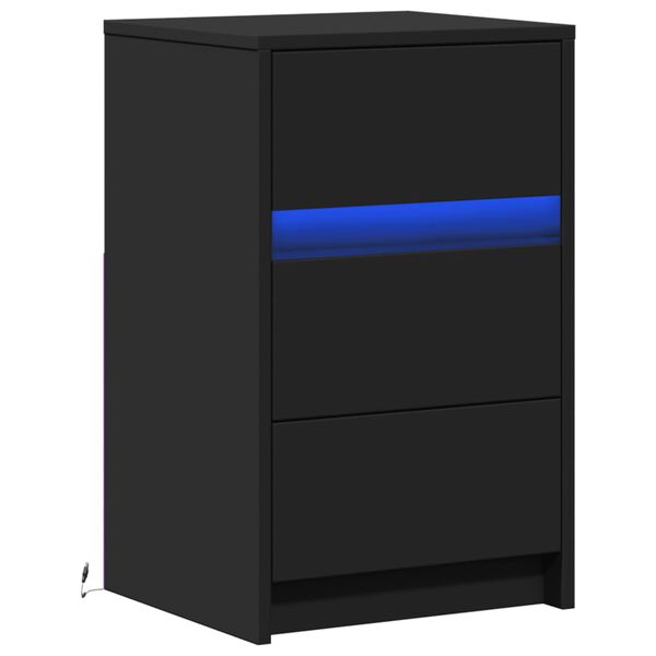 vidaXL Nachttisch mit LED-Leuchten Schwarz Holzwerkstoff