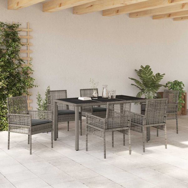 vidaXL Garten Essgruppe 7 pcs Grau Poly-Rattan