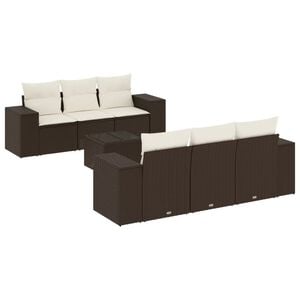 vidaXL 7-tlg. Garten-Sofagarnitur mit Kissen Braun Poly Rattan