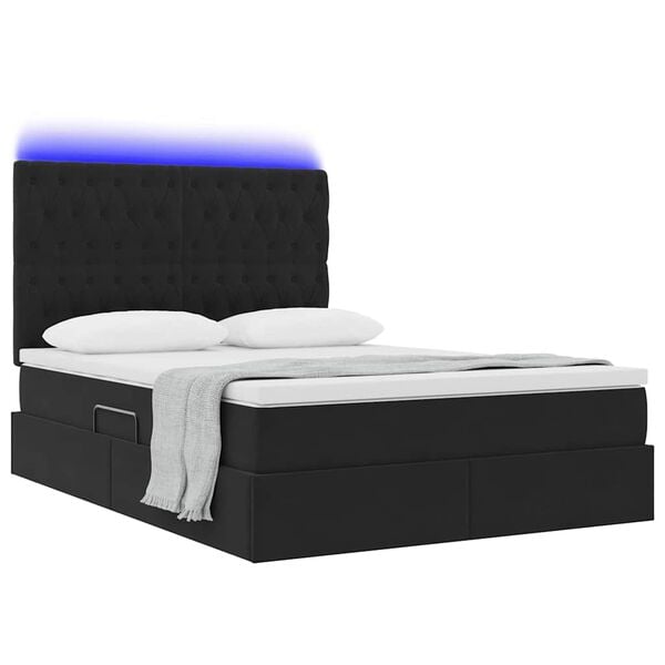 vidaXL Bett mit Stauraum und LED mit LED Schwarz 140 x 190 cm Samt