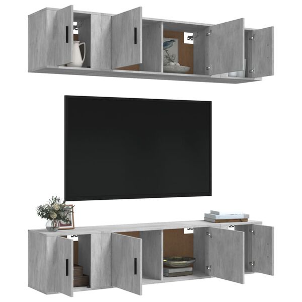vidaXL 6-tlg. TV-Schrank-Set Betongrau Holzwerkstoff