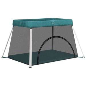 vidaXL Baby-Laufstall mit Matratze Gr&uuml;n Leinenstoff