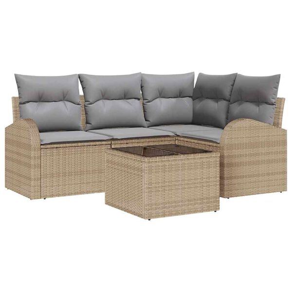 vidaXL Gartensofa-set mit Kissen 5 pcs Beige und hellgrau Poly-Rattan