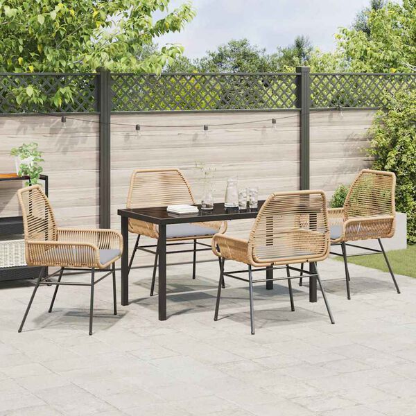 vidaXL Garten Essgruppe mit Kissen 5 pcs Braun Poly-Rattan