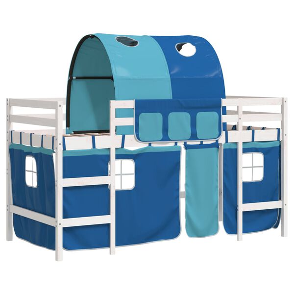 vidaXL Kinderhochbett mit Tunnel Blau 90x200 cm Massivholz Kiefer
