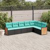 vidaXL 7-teiliges Gartensofa-Set mit Kissen, schwarzes Polyrattan