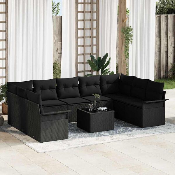 vidaXL Gartensofa-set mit Kissen 10 pcs Schwarz Poly-Rattan