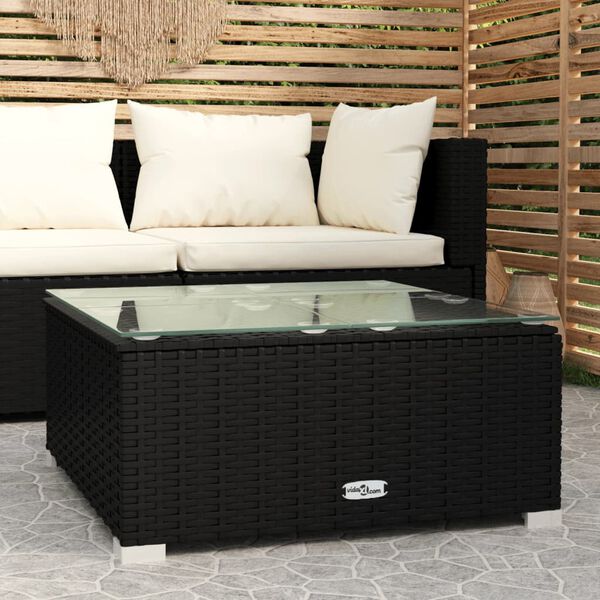 vidaXL Garten-Couchtisch Schwarz 60x60x30 cm Poly Rattan und Glas