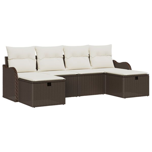 vidaXL Sofa Set mit Kissen 6 pcs Braun und Creme Poly-Rattan