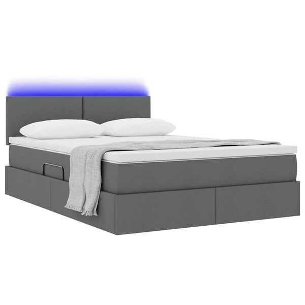 vidaXL Bett mit Stauraum und LED Dunkelgrau 140 x 190 cm Polyester