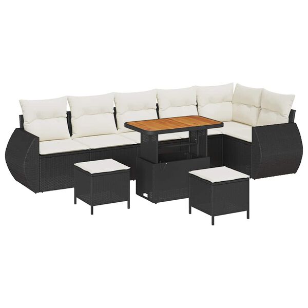 vidaXL Gartensofa-set mit Kissen 9 pcs Schwarz und Creme Poly Rattan