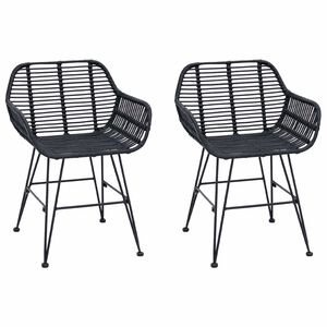 vidaXL Esszimmerstuhl 2 stk. Rattan und Eisen Schwarz 55 x 50 x 74 cm