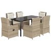 vidaXL 7-tlg. Garten-Essgruppe mit Kissen Beige Poly Rattan