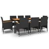 vidaXL 9-tlg. Garten-Essgruppe Poly Rattan Schwarz