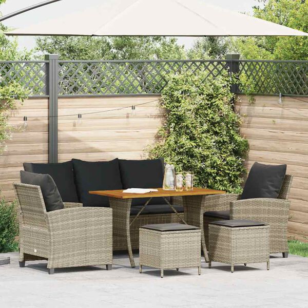 vidaXL 6-tlg. Garten-Sofagarnitur mit Kissen Hellgrau Poly Rattan