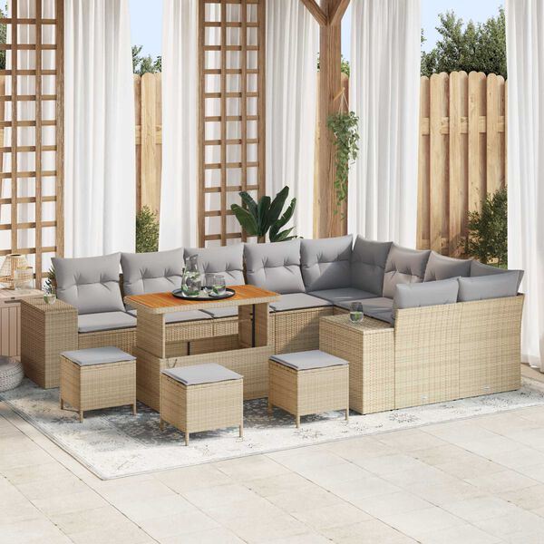 vidaXL Garten-Sofa-Set mit Kissen mit Kissen 13 pcs Beige und Hellgrau