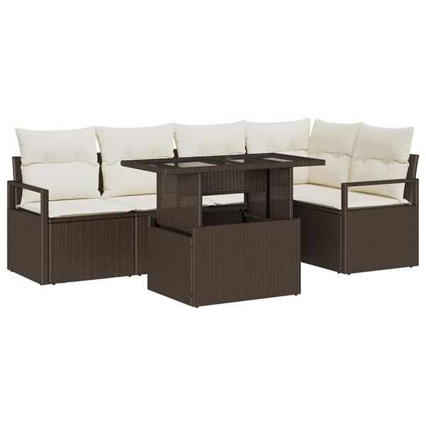 vidaXL Garten-Sofa-Set mit Kissen 6 pcs Braun und Creme Poly-Rattan