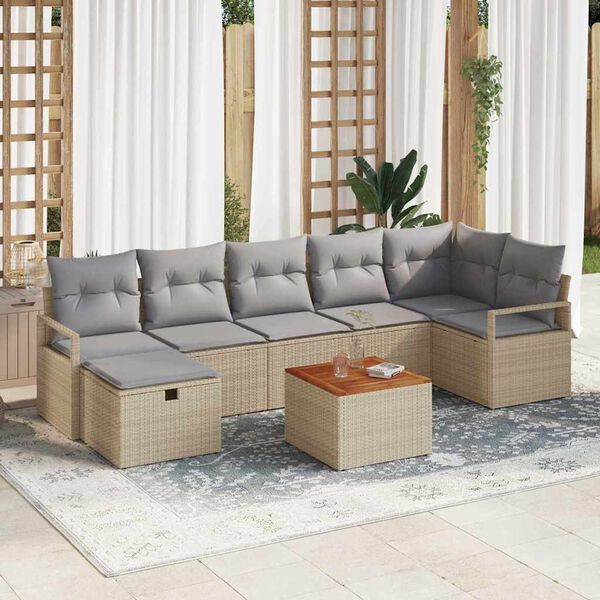 vidaXL Gartensofa-set mit Kissen mit Speicher 8 pcs Beige Poly Rattan
