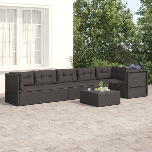 vidaXL 6-tlg. Garten-Lounge-Set mit Kissen Schwarz Poly Rattan