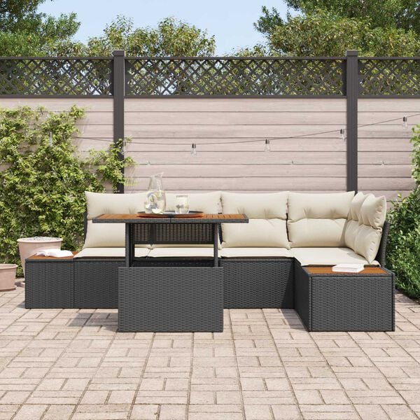 vidaXL Garten-Sofa-Set mit Speicher 6 pcs Schwarz Poly Rattan