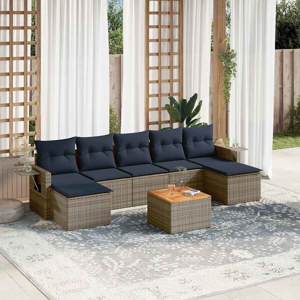 vidaXL 8-teiliges Gartensofa-Set mit Kissen, grau, Polyrattan
