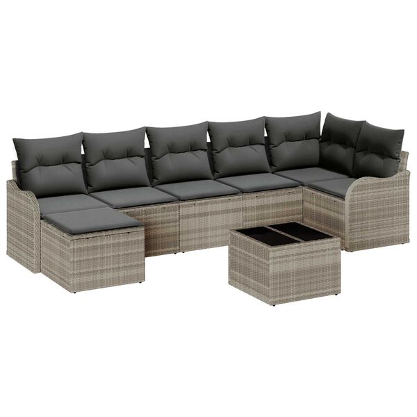 vidaXL Garten-Sofa-Set mit Kissen 8 pcs Hellgrau Poly Rattan