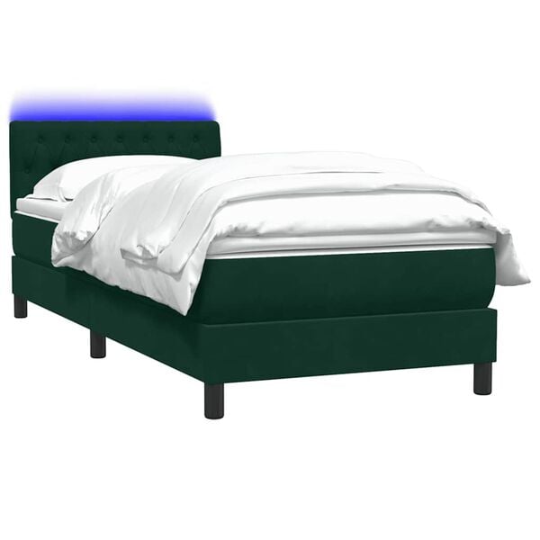 vidaXL Boxspringbett mit Matratze & LED Dunkelgr&uuml;n 80x210 cm Samt