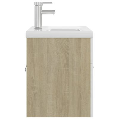 vidaXL Waschbeckenunterschrank mit Einbaubecken Weiß und Sonoma-Eiche