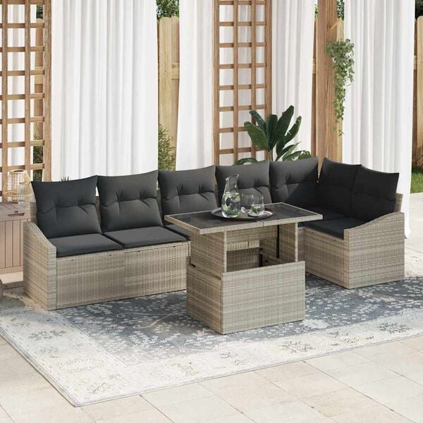 vidaXL Garten-Sofa-Set mit Kissen 7 pcs Hellgrau und Dunkelgrau