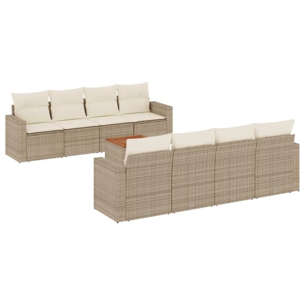 vidaXL 9-tlg. Garten-Sofagarnitur mit Kissen Beige Poly Rattan