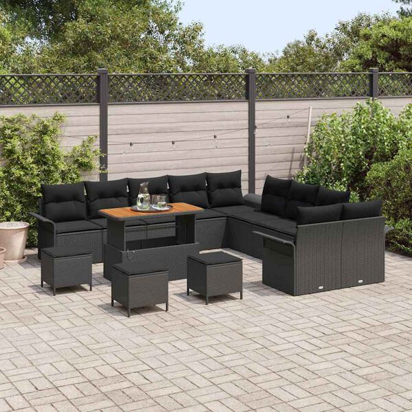 vidaXL Gartensofa-set mit Kissen 14 pcs Schwarz Poly-Rattan