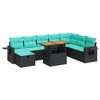 vidaXL 9-tlg. Garten-Sofagarnitur mit Kissen Schwarz Poly Rattan