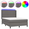 vidaXL Boxspringbett mit Matratze & LED Grau 140x200 cm Kunstleder