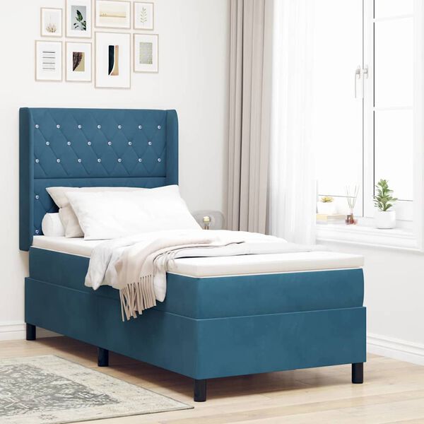 vidaXL Boxspringbett mit Matratze mit LED Blau 90 x 200 cm Samt