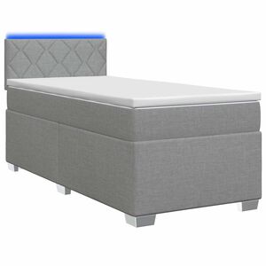 vidaXL Boxspringbett mit Matratze und LED Hellgrau Einzeln Stoff