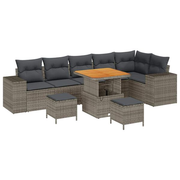 vidaXL Gartensofa-set mit Kissen 9 pcs Grau Poly-Rattan