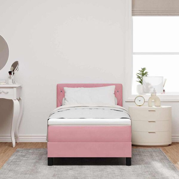 vidaXL Boxspringbett mit Matratze mit Kopfteil Rosa 90 x 200 cm Samt