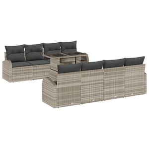 vidaXL Gartensofa-set 9 stk. Hellgrau Poly-Rattan