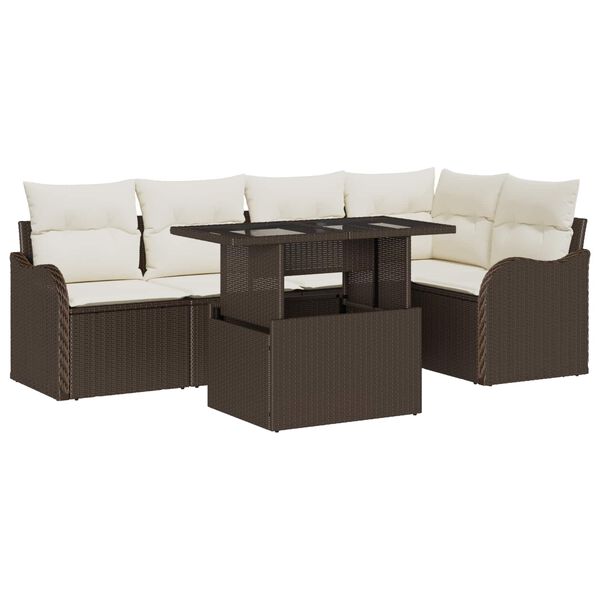 vidaXL Gartensofa-set mit Kissen mit Kissen 6 pcs Braun Poly Rattan